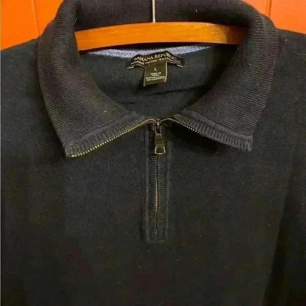 Banana Republic 1/4 Zip Sweater 85% Pima Cotton 15% Cashmere Size L men navy